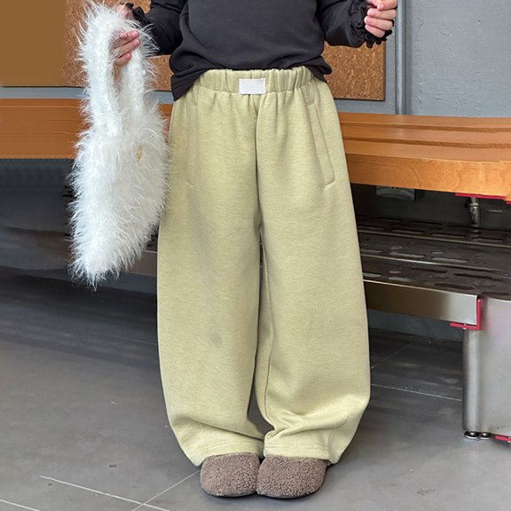 CUZIBR Baby Pants Winter Spring Soft Sweatpants Comfortable Warm Lined Trousers Wide Leg High Waist Fashionable Leisure Pants Casual Athletic Clothes,Yellow,14-16 Years