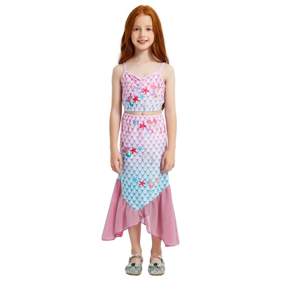 CUZIBR Baby Swimsuit 3 Piece Halter Neck Strap Ruffled Bikini Set With Long Tail Skier Beachwear Stylish Sun Protection Bathing Suit,H,5-6 Years