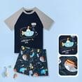 thumbnail image 1 of CUZIBR Baby Swimsuit Boys Cartoon Fish Printed Two Piece Swimwear Patchwork Short Sleeve Crewneck Shirts And Trunks Shorts Outfits Beach Swimwear,Black,10-11 Years, 1 of 8
