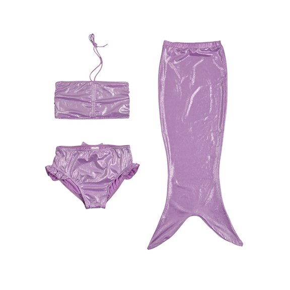 CUZIBR Baby Swimsuit Fish Fail Bikini Set Swimsuit Cartoon Print Spaghetti Strap Tank Top Ruffled Briefs Long Skirt Outfits Party Performance Beach Swimwear,Purple,8-9 Years