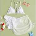 thumbnail image 1 of CUZIBR Baby Swimsuit Girl 3 Piece Swimsuits Adjustable Spaghetti Strap Solid Ruffled Trim Bikini Sets With Lace Skirt Stylish Pool Beach Travel Swimwaer Holiday,White,8-10 Years, 1 of 7