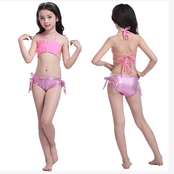 CUZIBR Baby Swimsuit Girl Fish Fail Bikini Set Swimsuit Cartoon Print Spaghetti Strap Tank Top Ruffled Briefs Long Skirt Outfits Party Performance Sun Protection Bathing Suit,Pink,5-6 Years