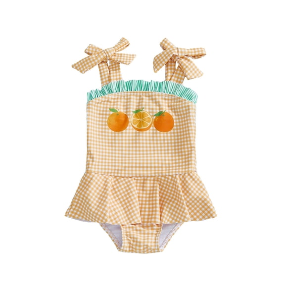 CUZIBR Baby Swimsuit One Piece Swimsuit Bow Strap Dress Bodysuit Fashion Cartoon Print Beachwear Pool Beach Travel Swimwaer Holiday,Yellow,2-3 Years