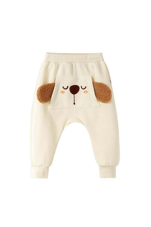 Baby To Toddler Cartoon Print Cotton Long Pants With Ears Cute Small Animal Kids Pants Cozy Dailywear For Child