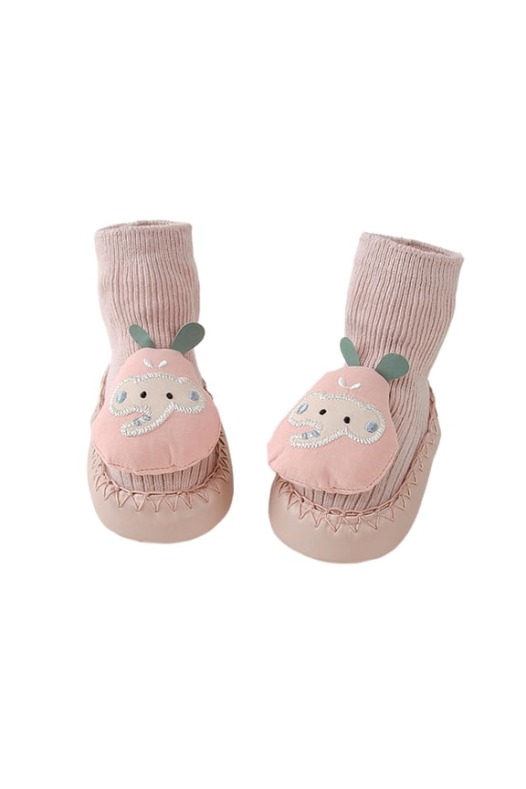 Baby Toddler Girls Crew Walking Socks Cute Cartoon Pattern Solid Color Soft Sole Leather Bottom Floor Footwear Non Lightweight Socks First Walking Footwear,Pink,6-12 Months