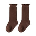 thumbnail image 1 of CUZIBR Baby Toddler Girls Knee High Stockings Solid Color Ruffled Non Soft Breathable Lightweight Long Tube Leggings Cotton Comfortable Elegant Casual Socks Dailywear,Brown,12-18 Months, 1 of 4