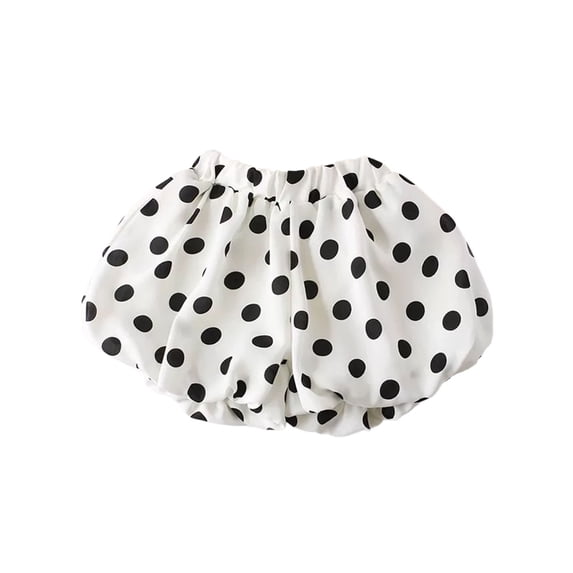 CUZIBR Baby Toddler Girls Summer Shorts Fashion Ruffled Pleated Polka Dot Print Elastic Waist Soft Breathable A-Line Wide Leg Playwear Casual Lightweight Short Pants Bottoms Dailywear,White,5-6 Years