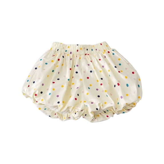 CUZIBR Baby Toddler Girls Summer Shorts Fashion Ruffled Pleated Polka Dot Print Elastic Waist Soft Breathable A-Line Wide Leg Playwear Casual Short Pants Bottoms Dailywear,Beige,18-24 Months