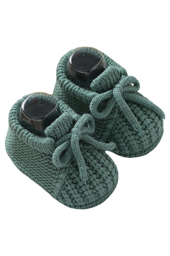 Baby Toddler Walking Shoes Solid Color Lace Up Knitted Soft Sole Booties Indoor Outdoor Breathable Cozy Crochet Crib Slippers Fashionable Slipper Walkers Shoes,Dark Green,6-9 Months