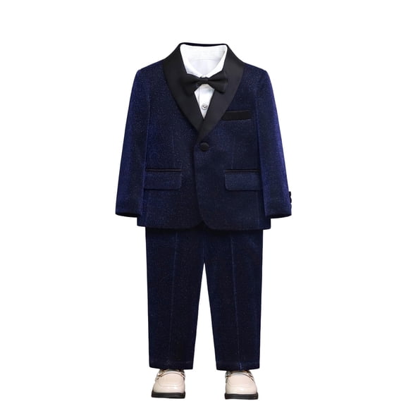 CUZIBR Baby Winter Outfits Boys Formal Suits Four Piece Shirt Tuxedo Gentlemen Solid Color Jacket Shirts Trousers Bowtie Wedding Party Activist Dress Wear Fall Winter Outfits,Navy,2-3 Years