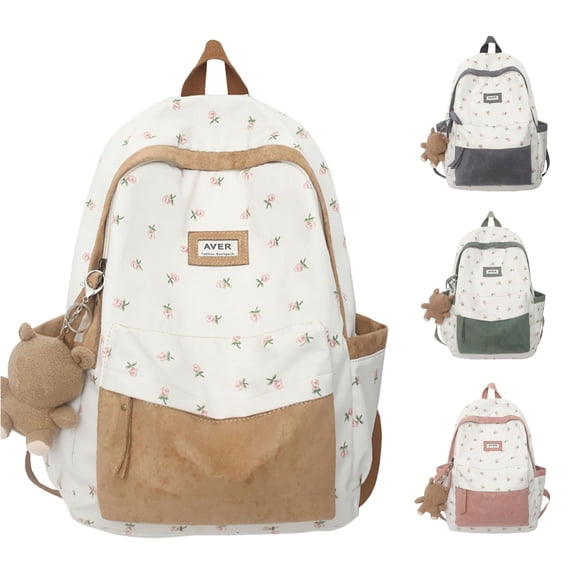 CUZIBR Backpack For Female College Students Cute Floral Print Lightweight Bookbag Adjustable Padded Straps Multi Pocket Daypack For Teen Girls Back To School Daily Use