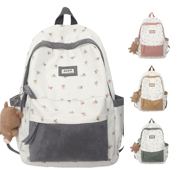 CUZIBR Backpack For Female College Students Cute Floral Print Lightweight Bookbag Adjustable Padded Straps Multi Pocket Daypack For Teen Girls Back To School Daily Use