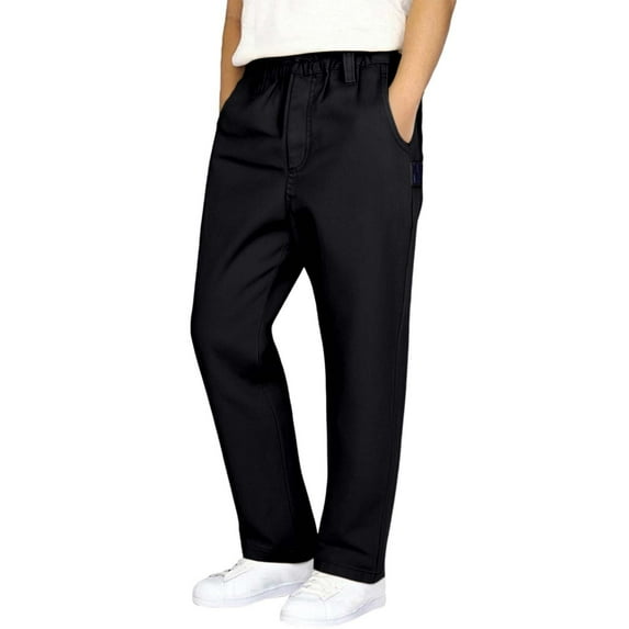 CUZIBR Big Boys Classic Khaki School Uniform Pants Straight Leg Pull-On Solid Color Dress Chino Trousers Kids Casual Formal Pant Elastic Waist Dailywear,Black,3-4 Years