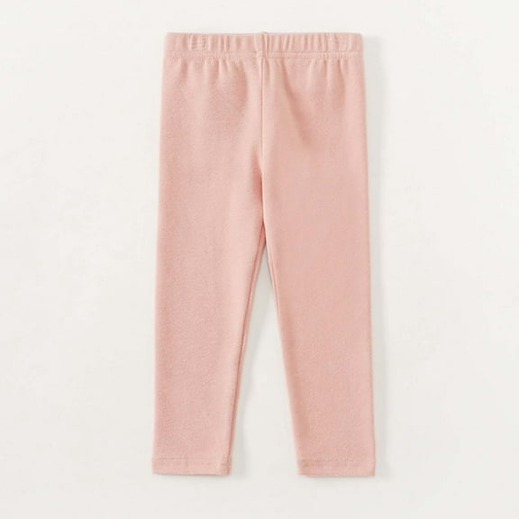 CUZIBR Big Girls Boys Uniform Pants Autumn Winter Warm Solid Color Elastic Waist Pull On Trousers Flat Front Dress Pants Comfortable Stretch Dailywear,Light Pink,3-4 Years
