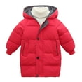 thumbnail image 1 of CUZIBR Big Girls Winter Puffer Jacket Casual Long Sleeve Button Down Thick Warm Mid Length Tops With Pocket For Toddler Kids Soft Lightweight Windproof Zipper Up Coat,Red,7-8 Years, 1 of 8