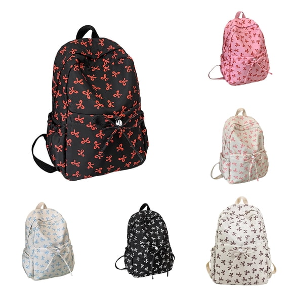 CUZIBR Bow Print Backpack Lightweight Large Capacity Daypack Adjustable Padded Straps Multi Pockets For Girls Teens Back To School Travel Daily Camping Use