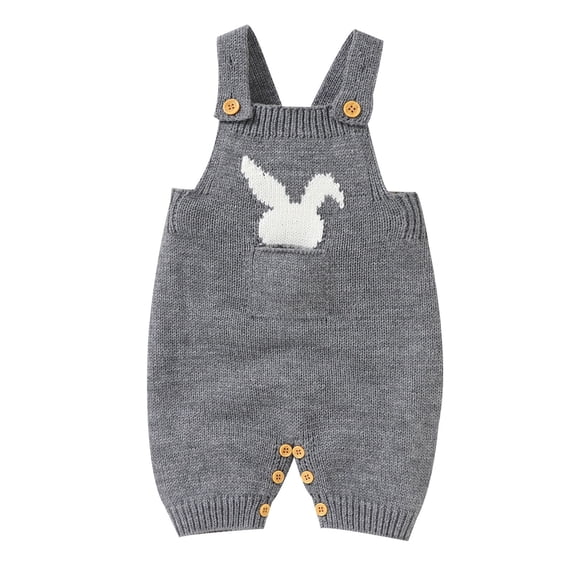CUZIBR Boy Baby Summer Romper Jumpsuit Crochet Knitting Cute Bunny Sleeveless Solid Color Overall Adjustable Strap Bodysuit Casual Playwear One Piece Outfits Cozy Daily Wear,Grey,9-12 Months