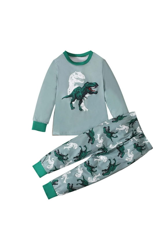 Boy Cartoon Pattern Long Sleeve T Shirt + Long Pants Two Piece Home Wear Children Outfits Sets (3Y 8Y) Breathable Dailywear For Toddler