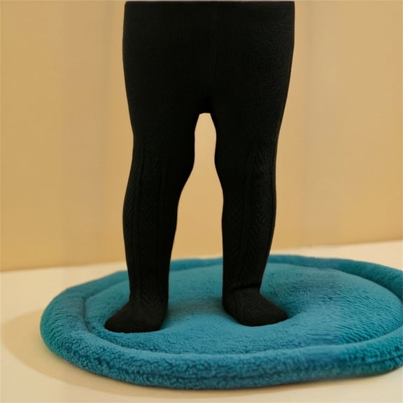 CUZIBR Boys Athletic Pants Winter Thermal Wool Lined Leggings Soft Cozy Tights Solid Color Knitted Stretchable Base Layer Pants Comfortable Slim Fit Full Length Socks Casual Trousers,Black,1-2 Years