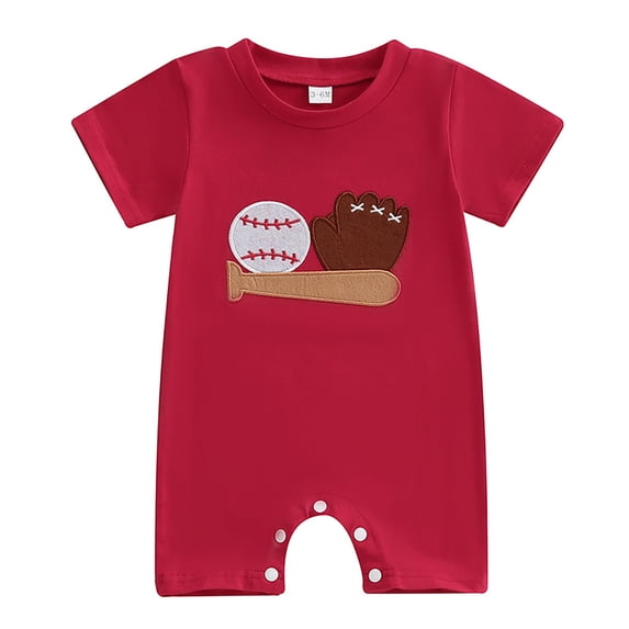 CUZIBR Boys Baby Toddler Romper Jumpsuit Short Sleeve Polo Neck Solid Color Front Pocket Button Pullover Gentleman Bodysuit Breathable One-Piece Cozy Clothes Dailywear,Red,12-18 Months