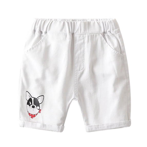 CUZIBR Boys Baby Toddler Summer Cargo Shorts Casual Cartoon Print Solid Color Multi Pockets Elastic Waist Wide Leg Baggy Short Pants Outdoor Cozy Summer Hiking Bermuda Shorts,White,12-18 Months