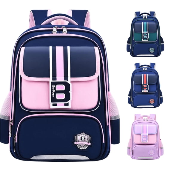 CUZIBR Boys Backpack Letter Print Striped Mesh Side Water Bottle Pockets British Style Large Capacity Casual Daypack Adjustable Padded Shoulder Straps Primary Students Bookbag