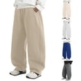 thumbnail image 1 of CUZIBR Boys Baggy Wide Leg Sweatpants Elastic Stretch Waist Casual Streetwear Trousers With Pockets Soft Summer Fall Back To School Daily Wear Loose Fit Bottoms,Khaki,14-15 Years, 1 of 6