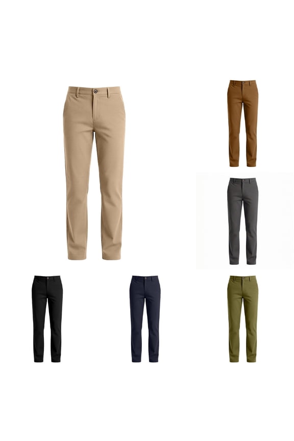 Boys Casual Pants Khaki Classic Straight Fit Chino Pants Button Zipper Fly Soft Trousers For School Uniform Daily Casual Travel Outdoor Play Kids Teen Formal Bottoms,Beige,4-5 Years