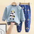 thumbnail image 1 of CUZIBR Boys Christmas Clothing Outfit Fall Winter Sleepwear Cute Print Long Sleeve Crewneck Comfortable Homewear For Children Dailywear Streetwear,Light Blue,18-24 Months, 1 of 3