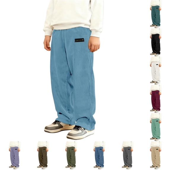 CUZIBR Boys Corduroy Pants Classic Textured Straight Wide Leg Casual Trousers For Kids Soft Loose Comfortable Solid Color Relax Fit Baggy Pants For Little Boys,Sky Blue,9-10 Years