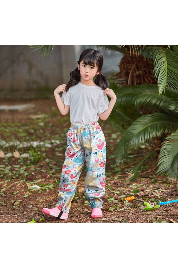 Boys Girls Rain Bottoms Pants Waterproof Snow Trousers Children Windproof Breathable Cute Funny Print Wide Leg Fishing Pants,White,7-8 Years