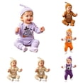 thumbnail image 1 of CUZIBR Boys Halloween Outfits Pumpkin Letter Print Baby Ribbed Three Piece Outfit Crewneck Long Sleeve Bodysuit Pants Knit Hat For Toddler Kids,c-Purple,3-6 Months, 1 of 5