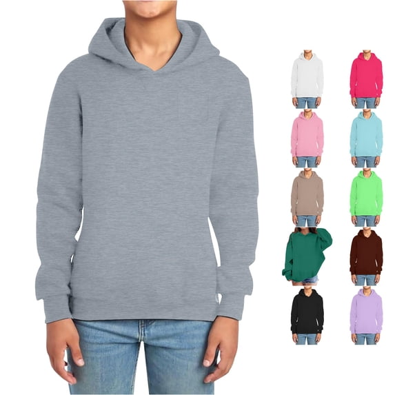 CUZIBR Boys Hoodies Sweatshirts Solid Color Hooded Chest Patch Pocket Long Sleeve Pullover Hoodie Kids Loose Fit Relaxed Casual Streetwear Tops,Grey,10-11 Years