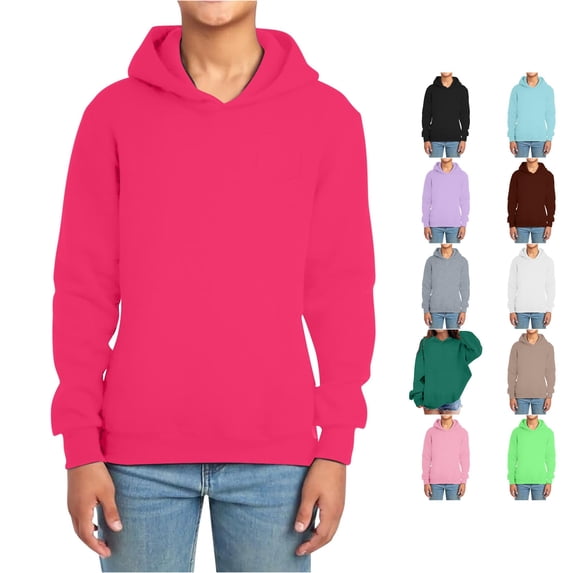 CUZIBR Boys Hoodies Sweatshirts Solid Color Hooded Chest Patch Pocket Long Sleeve Pullover Hoodie Kids Loose Fit Relaxed Casual Streetwear Tops,Hot Pink,10-11 Years