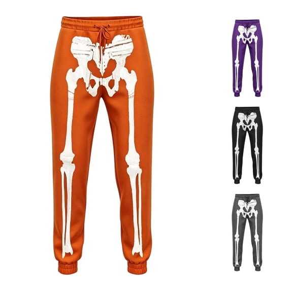 CUZIBR Boys Kids Jogger Pants Halloween Skeleton Print Elastic Drawstring Waist Ankle Sweatpants Funny Bone Graphic Loose Soft Casual Children Trousers,Orange,7-8 Years