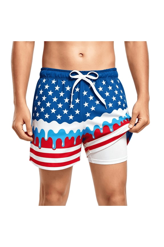 Boys Kids Swim Trunks Independence Day Swimwear Stars Striped Print Drawstring Elastic Waist Beach Shorts Summer Pool Party Holiday 4Th Of July Patriotic Stylish Swimwear,Navy,3-4 Years