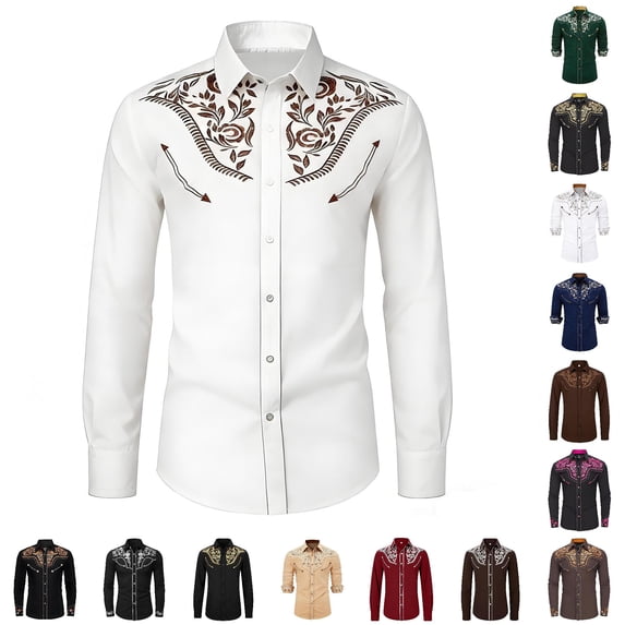 CUZIBR Boys Kids Western Cowboy Shirts Fashionable Floral Graphic Embroidery Long Sleeve Button Down Casual Top For Toddler Youth Summer Fall Comfortable Blouse Top,2-White,12-13 Years