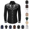 thumbnail image 1 of CUZIBR Boys Kids Western Cowboy Shirts Fashionable Floral Graphic Embroidery Long Sleeve Button Down Casual Top For Toddler Youth Summer Fall Comfortable Blouse Top,4-Black,12-13 Years, 1 of 4