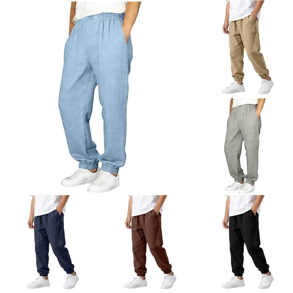 CUZIBR Boys Linen Jogger Pants Elastic Drawstring Waist Ankle Casual Trousers With Pockets Soft Breathable Loose Fit Bottoms For Kids School Outdoor Walking Dailywear,Light Blue,5-6 Years