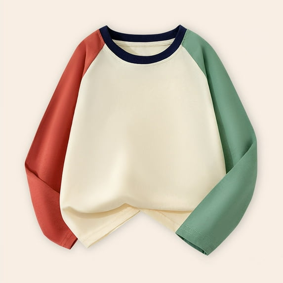 CUZIBR Boys Long Sleeve T Shirt Autumn Christmas Color Block Casual Loose T Shirt Soft Dailywear For Toddler,Green,13 Years
