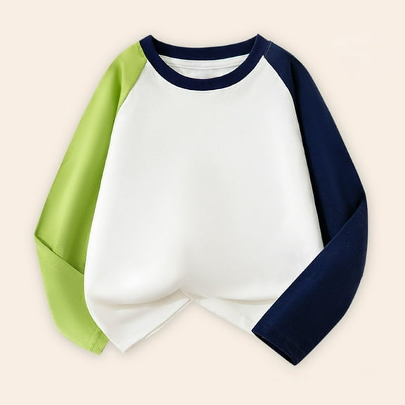 CUZIBR Boys Long Sleeve T Shirt Autumn Christmas Color Block Casual Loose T Shirt Soft Dailywear For Toddler,Navy,5-6 Years