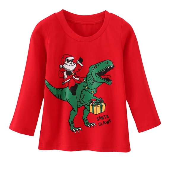 CUZIBR Boys Long Sleeve T Shirt Autumn Christmas Printed Casual Loose T Shirt Relaxed Fit Dailywear For Toddler