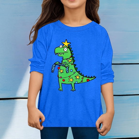 CUZIBR Boys Long Sleeve T Shirt Autumn Christmas Printed Casual Loose T Shirt Soft Dailywear For Toddler,Dark Blue,7-8 Years
