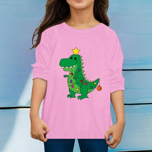 CUZIBR Boys Long Sleeve T Shirt Autumn Christmas Printed Casual Loose T Shirt Soft Dailywear For Toddler,Pink,7-8 Years