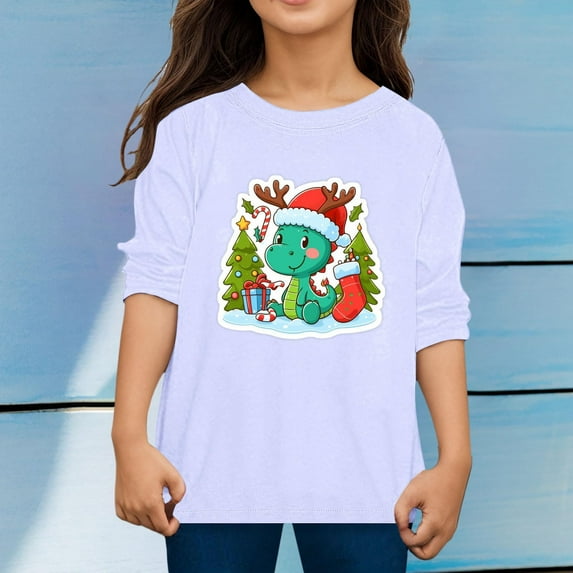 CUZIBR Boys Long Sleeve T Shirt Autumn Christmas Printed Casual Loose T Shirt Soft Dailywear For Toddler,White,5-6 Years