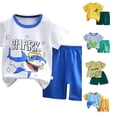 thumbnail image 1 of CUZIBR Boys Outfits Cartoon Print Crewneck Summer Short Sleeve T Shirt Shorts Children Soft Comfort Fit Clothes Sets,Blue,5-6 Years, 1 of 7