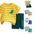 thumbnail image 1 of CUZIBR Boys Outfits Cartoon Print Crewneck Summer Short Sleeve T Shirt Shorts Children Soft Comfort Fit Clothes Sets,Yellow,7-8 Years, 1 of 7