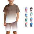 thumbnail image 1 of CUZIBR Boys Outfits Crewneck Cool Gradient Letter Print Short Sleeve And Shorts Casual Summer Playwear For Toddlers Kids Clothes Sets,Coffee,11-12 Years, 1 of 5