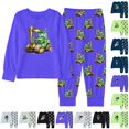thumbnail image 1 of CUZIBR Boys Outfits Crewneck Sets Winter Cartoon Print Long Sleeve Top Pants Pajamas Loungewear Kids Homewear Comfortable Casual Clothes Sets,a-Blue,5-6 Years, 1 of 3