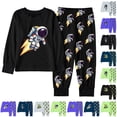 thumbnail image 1 of CUZIBR Boys Outfits Crewneck Sets Winter Cartoon Print Long Sleeve Top Pants Pajamas Loungewear Kids Homewear Comfortable Casual Clothes Sets,b-Black,6-7 Years, 1 of 3